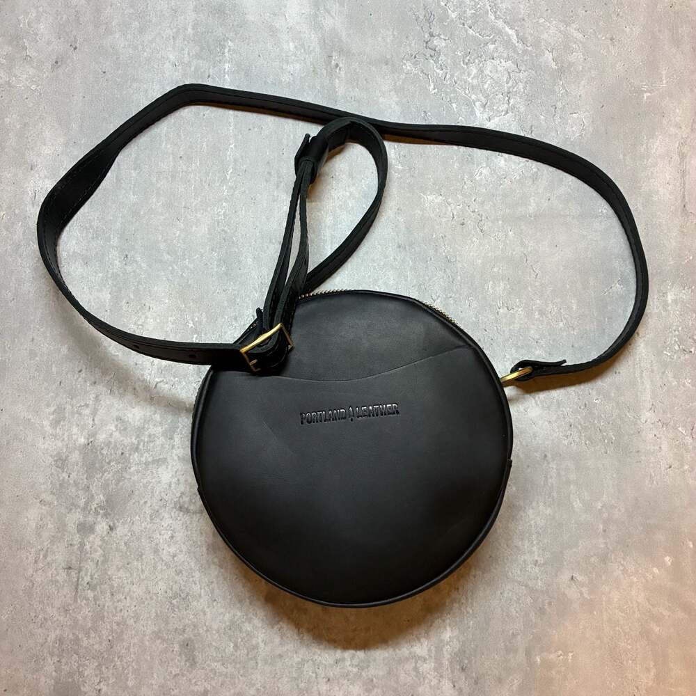 Portland Leather Goods Black Leather Circle Crossbody Bag